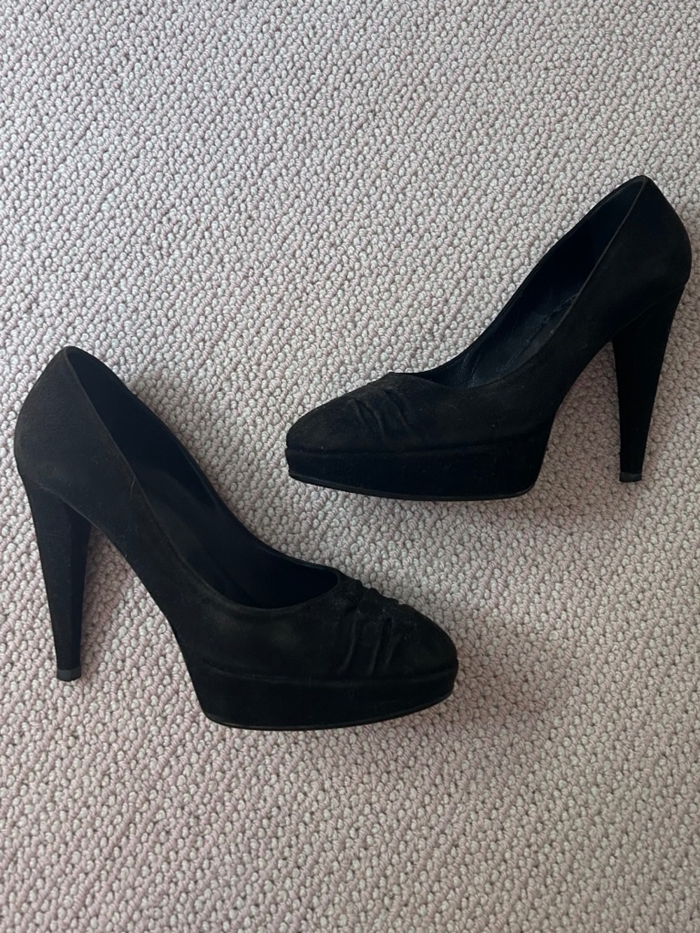 Sergio Rossi black suede platform heels.